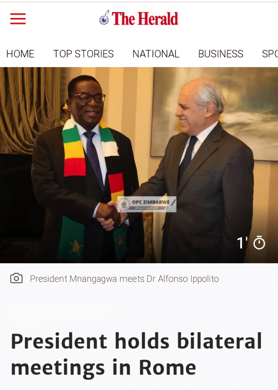 meeting in Rome between Dr. Alfonso Ippolito, Renergy Solar's African Director, and His Excellency President Emmerson Mnangagwa of Zimbabwe